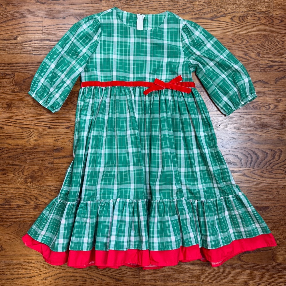 Eleanor Rose Girls Holiday Green Plaid Caroline Dress Red Velvet Accents 8-10
